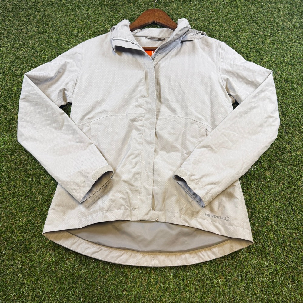Merrell M-Select DRY Rain Jacket Womens Small Gray Hooded Waterproof Shell